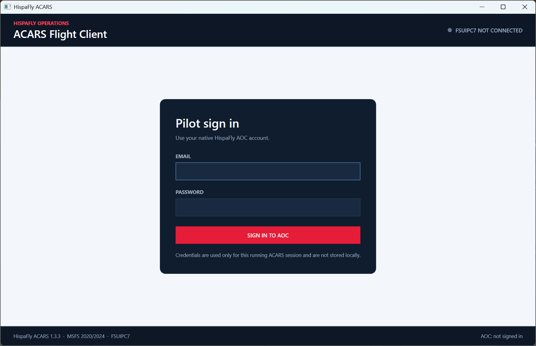 HISPAFLY ACARS secure sign in