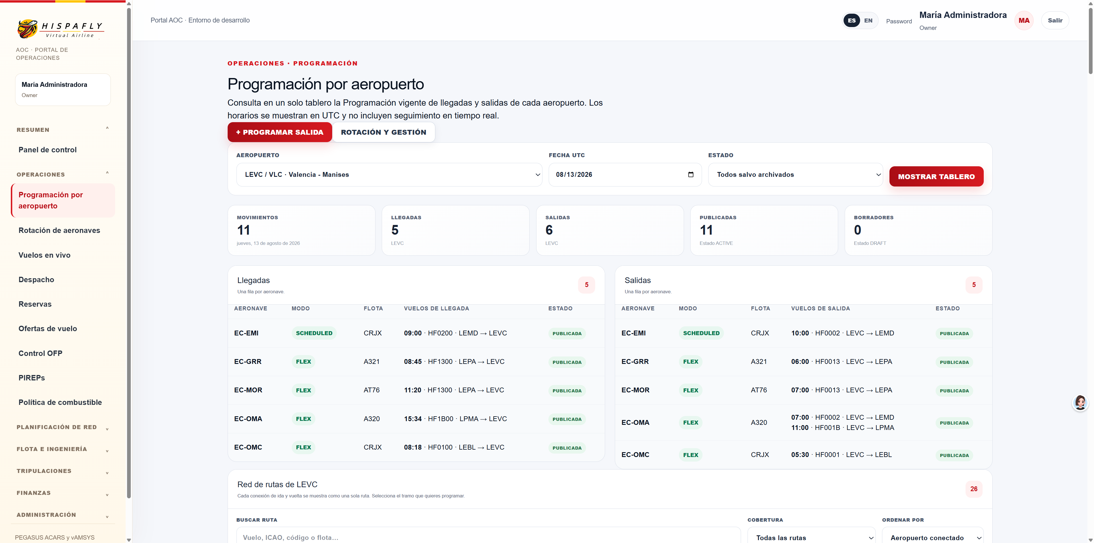 HISPAFLY AOC airport schedule