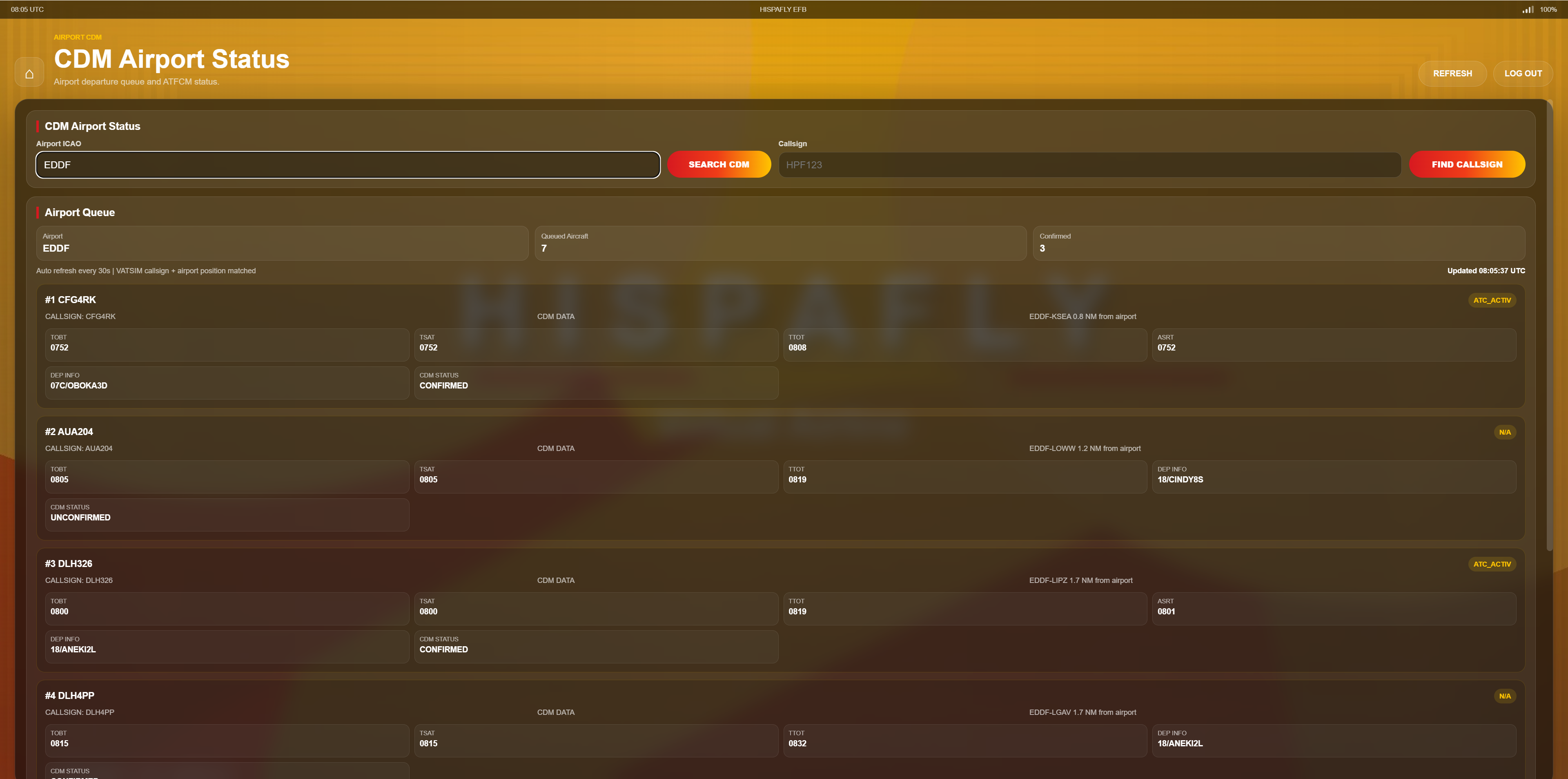 HISPAFLY EFB CDM airport status