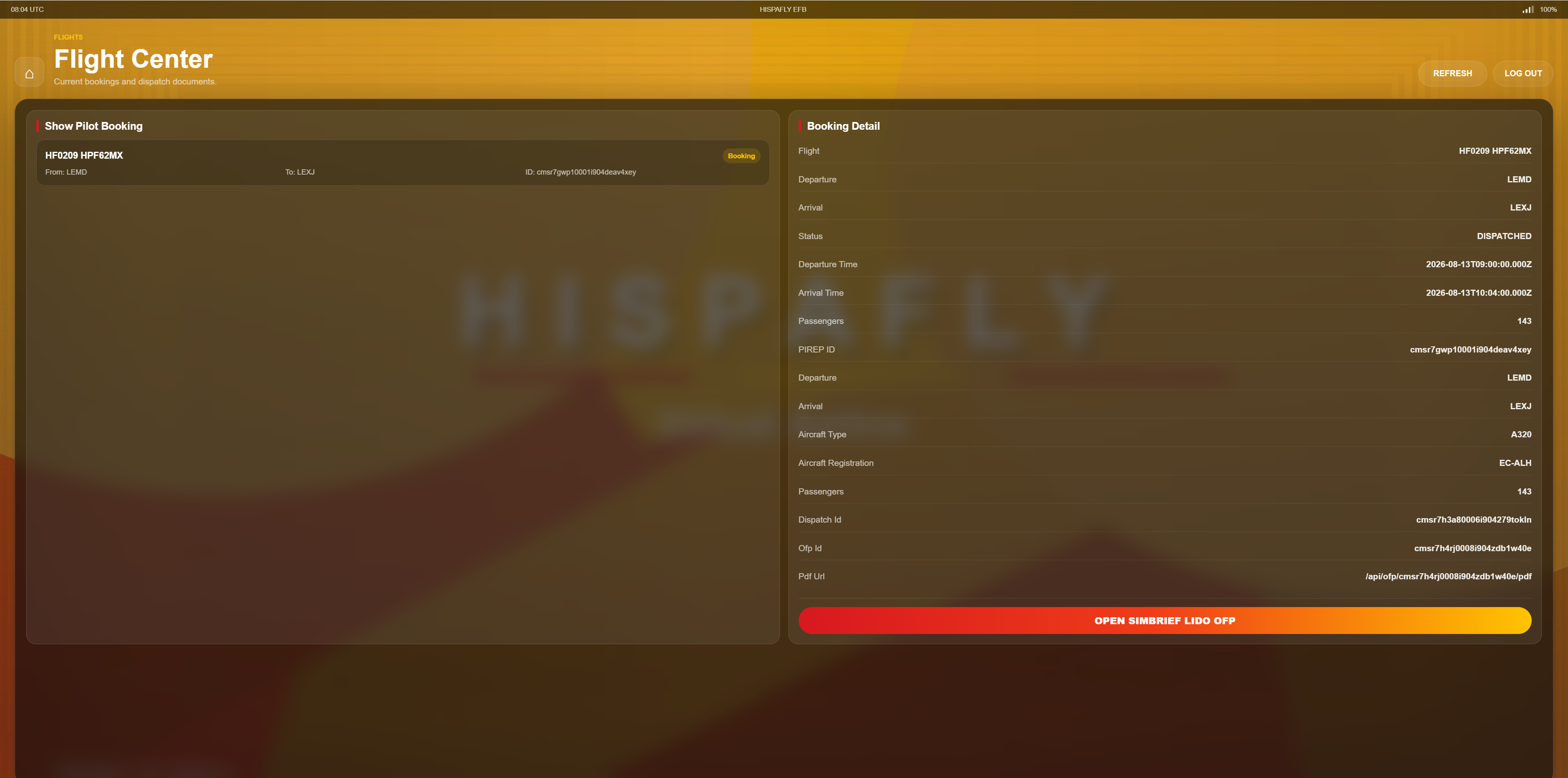 HISPAFLY EFB flight center