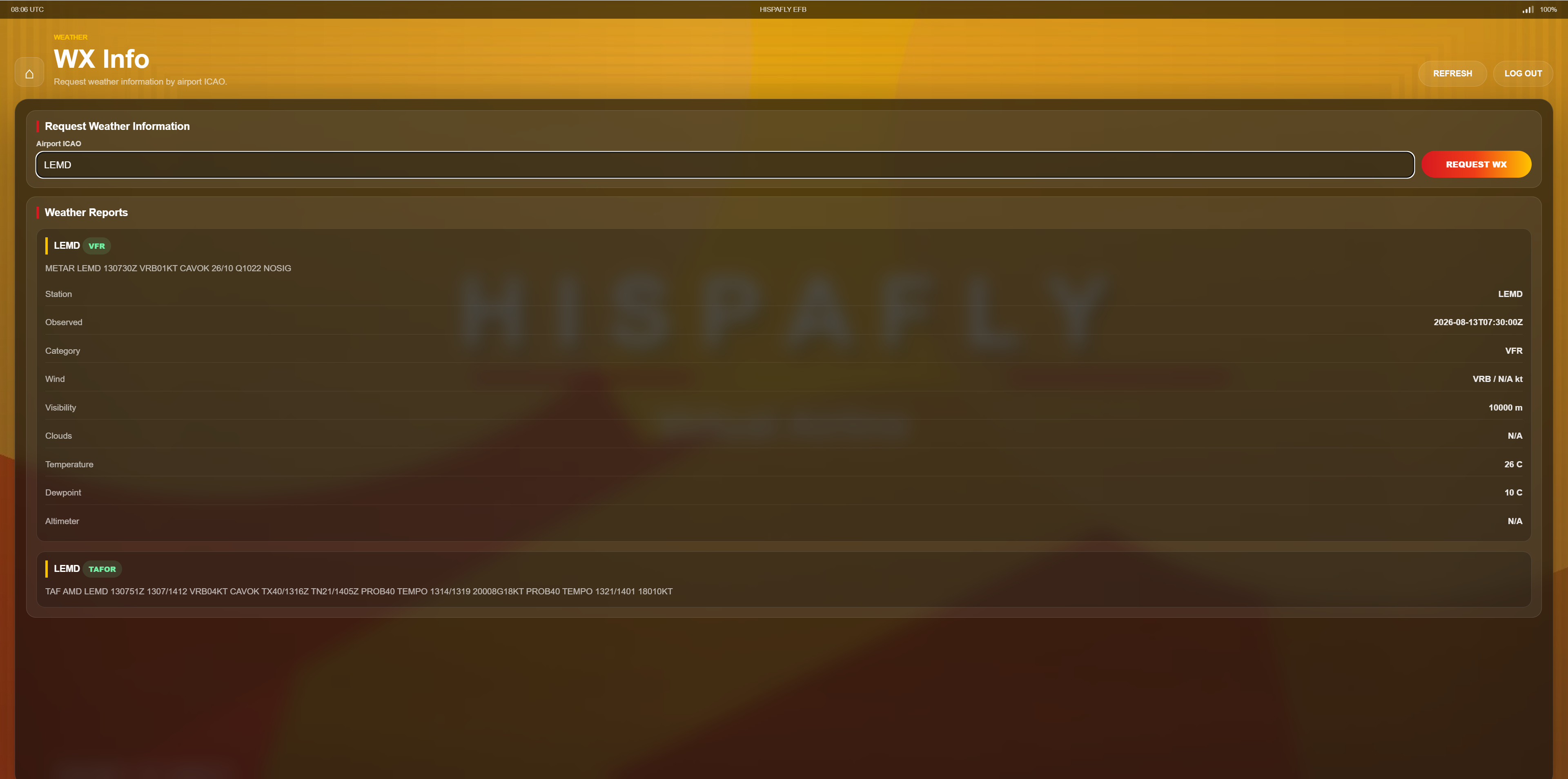 HISPAFLY EFB weather information
