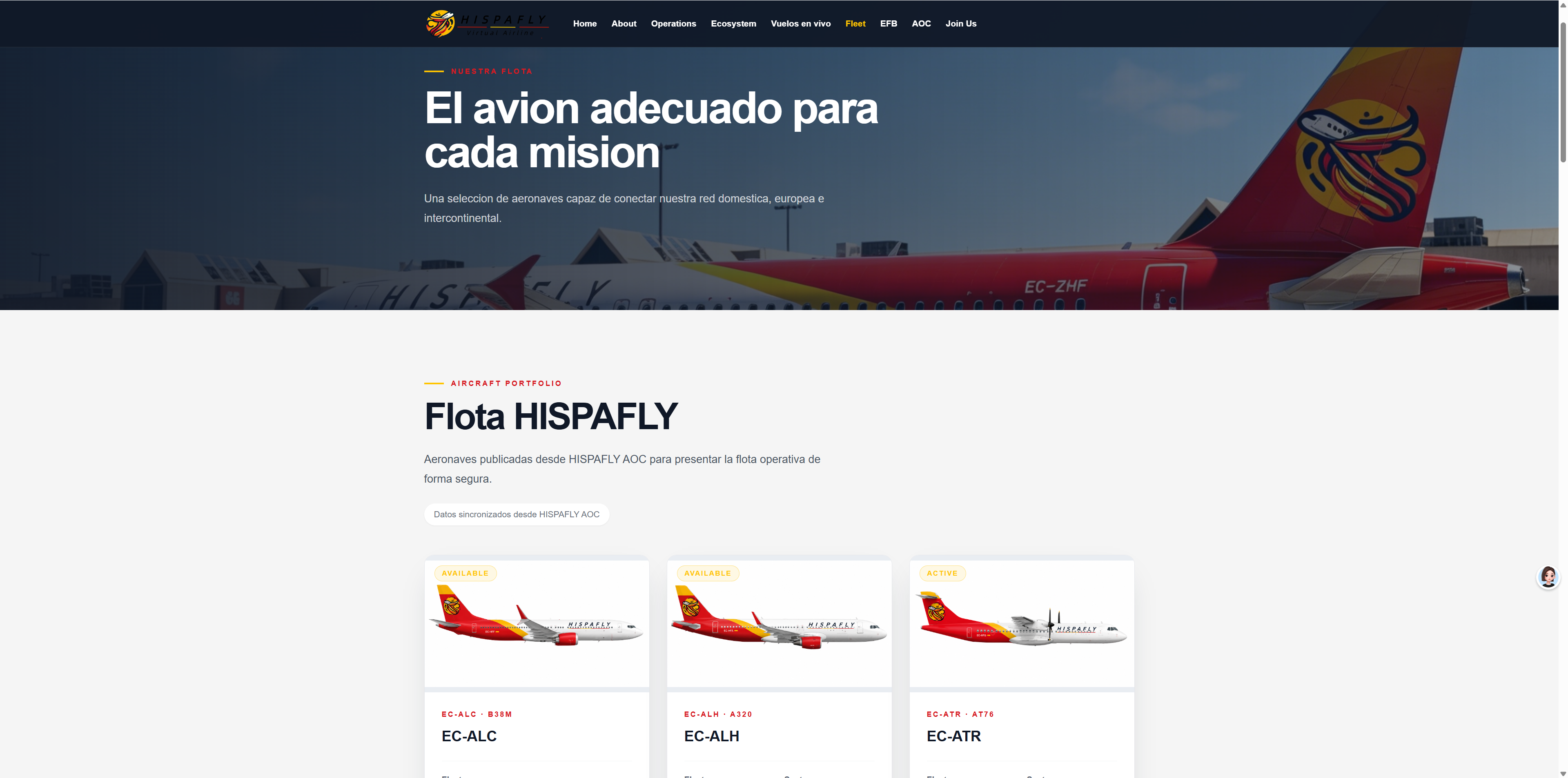 HISPAFLY fleet page